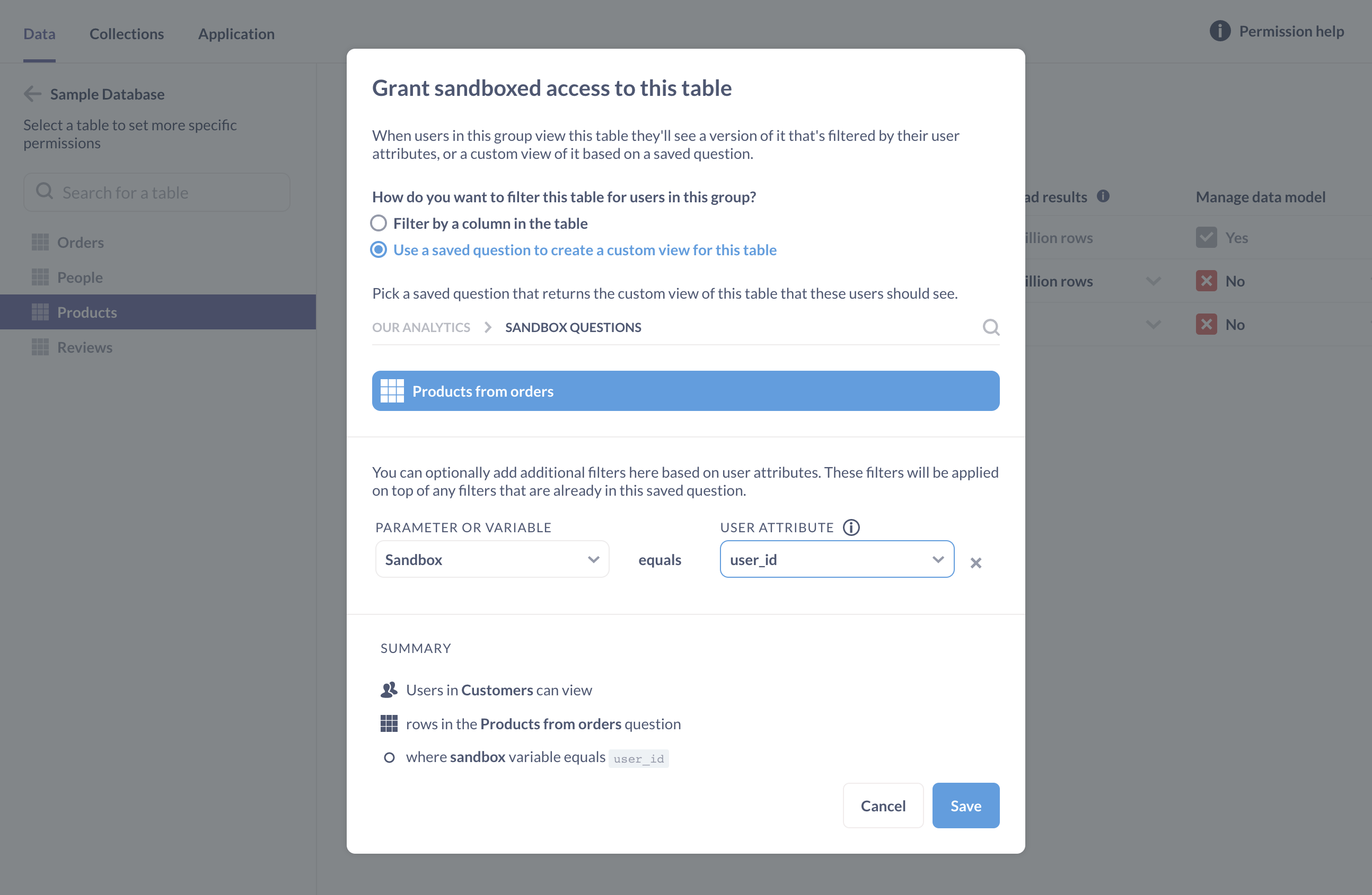 The sandboxing modal summarizes the effects of our selection.