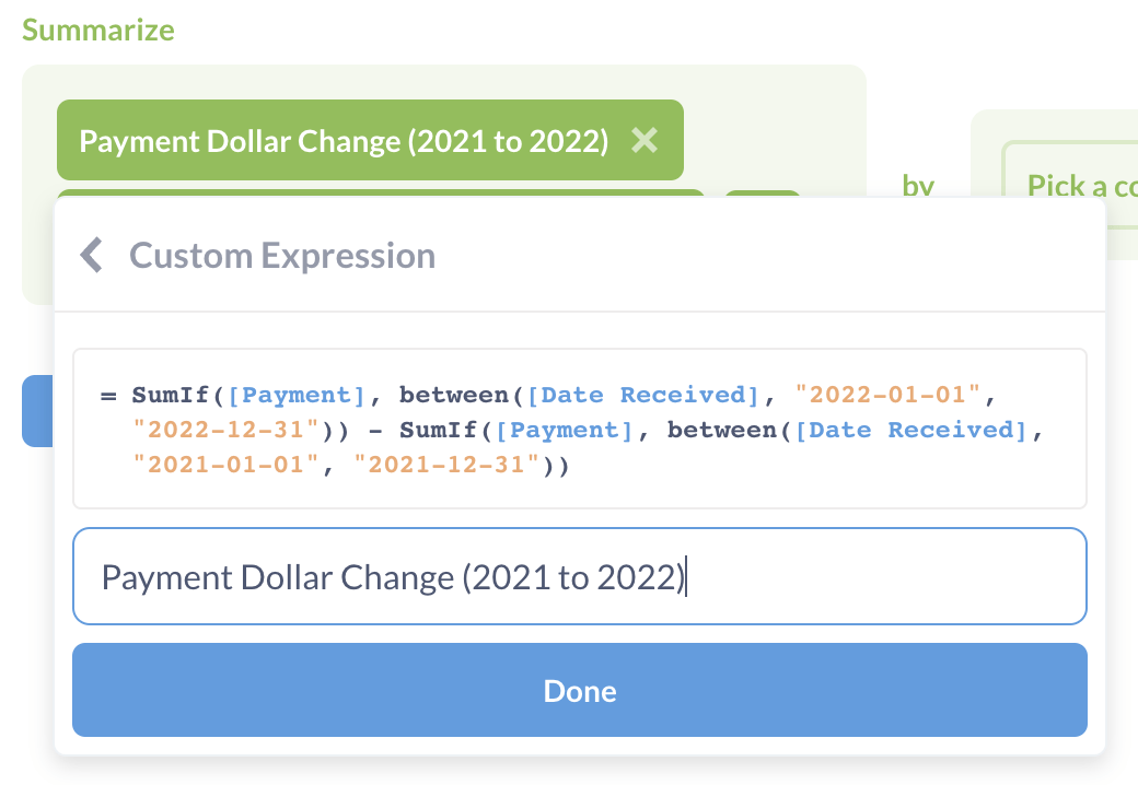 The dollar difference in total payments YoY (2021 to 2022).