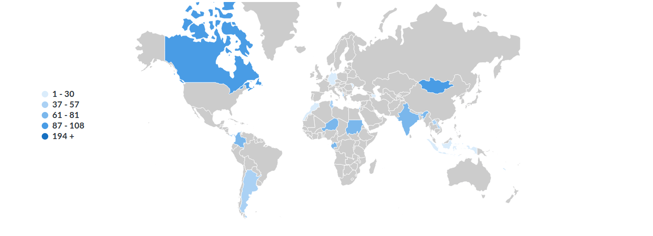 An example of the world map with the region mapping visualization.