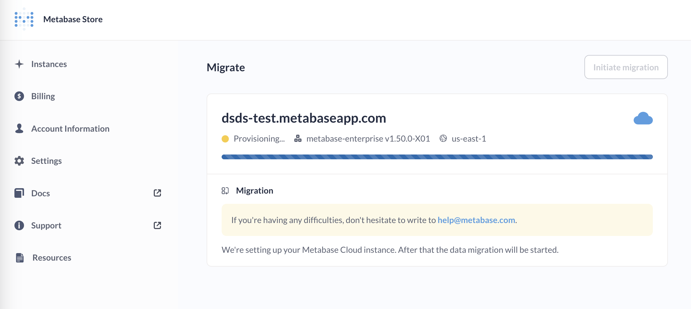 Provisioning your migrated Metabase