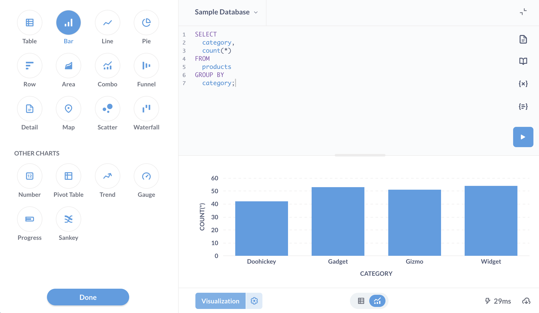 Visualize a native query