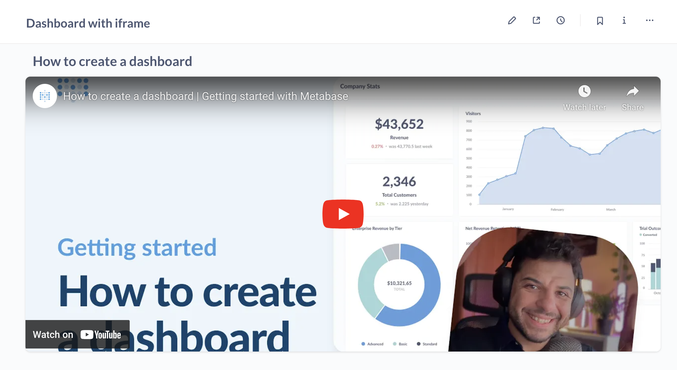 Dashboard with iframe of video