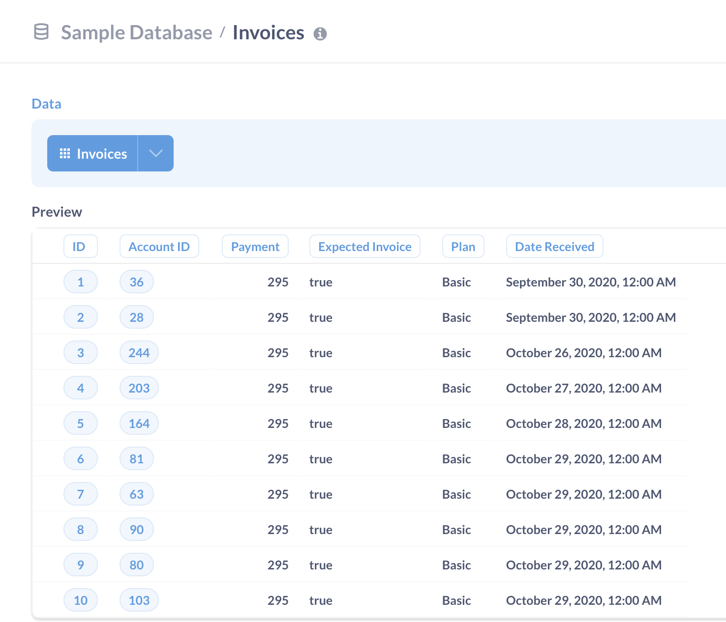 Invoices preview