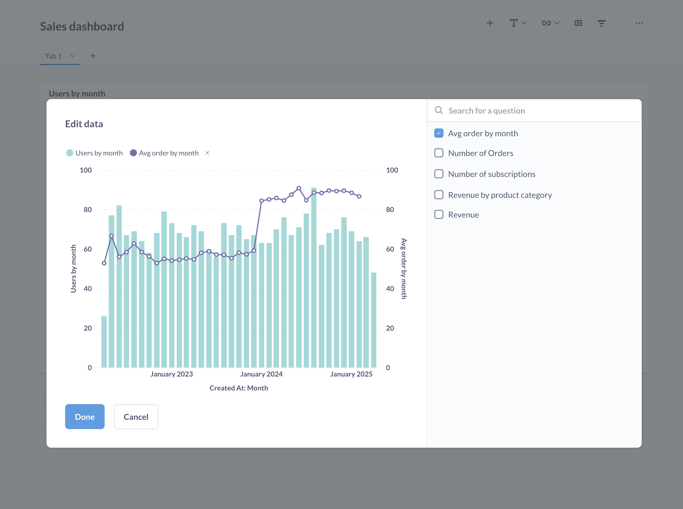 Combine two series on a dashboard